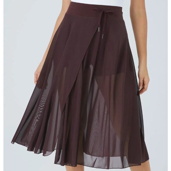 Sm NWT Halara 2-in-1 Drawstring Mesh Flowy Midi Skirt Skort Burgandy Coquette - Picture 1 of 5